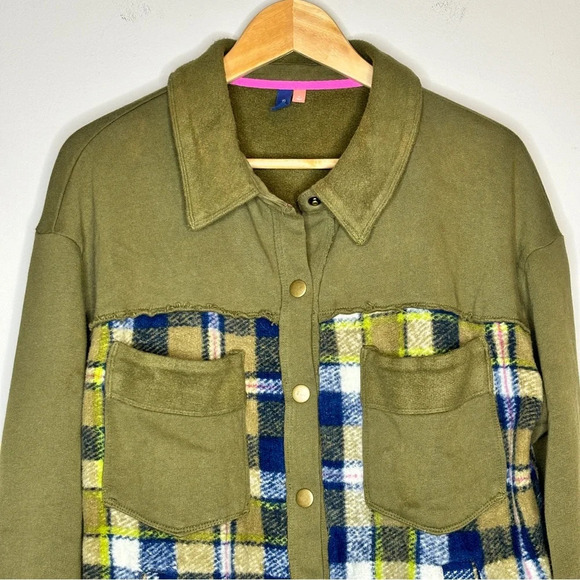 Anthropologie Pilcro Green Blue Plaid Contrast Button Down Shirt Jacket Size S - Picture 4 of 15